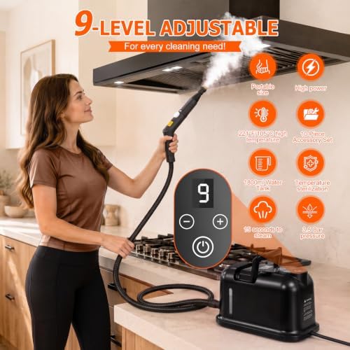 Handheld Steam Cleaner for Home, 9-Level Steam Control, Black - Image 2