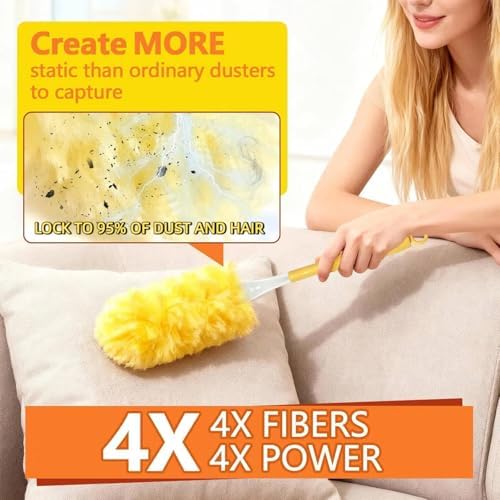 Heavy Duty Duster Refills for Swiffer Duster (60 Count) | 360° Unscented Disposable Multisurface Dusters with 1 Handle- for Home, Blinds, Fans & Corners, Yellow - Image 4