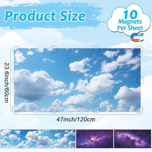 Wiooffen 4Pcs Fluorescent Light Covers for Classroom Ceiling Light 4x2Ft Magnetic Lights Covers Filter Easy Install for Office School Hospitals Ceiling Supply(Purple Starry Sky, White Cloud) - Image 2