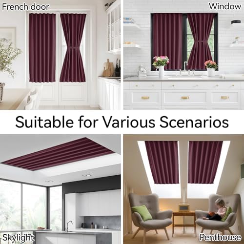 Vatge Self Adhesive Burgundy Red French Door Curtains - No Drill Rodless Blackout Panels for Sliding Glass Doors, 1 Panel, W36 x L72, Burgundy - Image 6