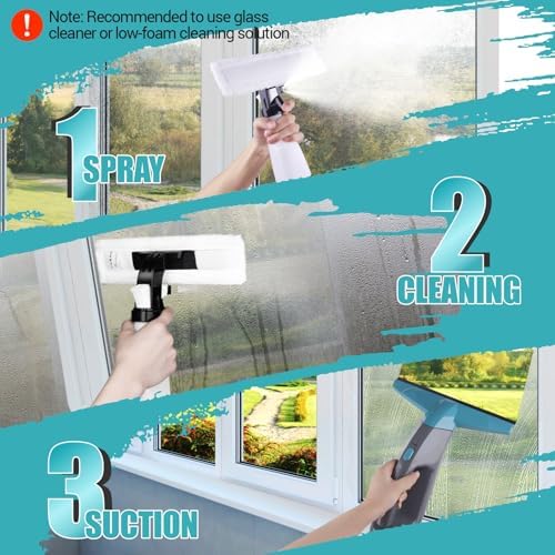 Kiato Window Vacuum, Power Window Squeegee 11", Rechargeable Window Vac with Spray Bottle, Electric Cleaning Tool for Showers, Mirrors, Glass, 2200mA, WC03, 200ml Water Tank - Image 2