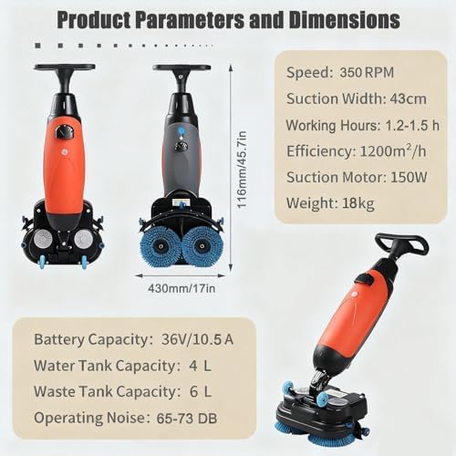 Commercial Floor Scrubber Machine, 17in Electric Buffer Polisher, - Image 6