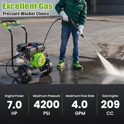 Gas Powered Pressure Washer 4200 PSI Gas Power Washer 4.0 GPM 209CC Commercial High Pressure Washer, with Spray Gun and Extension Wand, 5 Quick Connect Nozzles, Copper Pump,EPA/CARB/ETL - Image 2