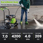 Gas Powered Pressure Washer 4200 PSI Gas Power Washer 4.0 GPM 209CC Commercial High Pressure Washer, with Spray Gun and Extension Wand, 5 Quick Connect Nozzles, Copper Pump,EPA/CARB/ETL - Image 2