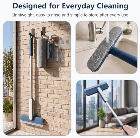 3-in-1 Window Screen Cleaner with Squeegee & Built-in Detail Brush, Aluminum Handle Cleaning Tool for Window Screens, Glass, Patio Doors & Sliding Door Tracks - Image 6