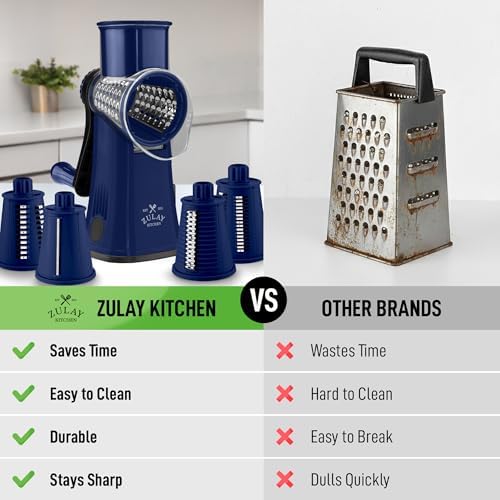 Rotary Cheese Grater Manual Hand Crank 5 Blade Shredder, Sapphire - Image 2