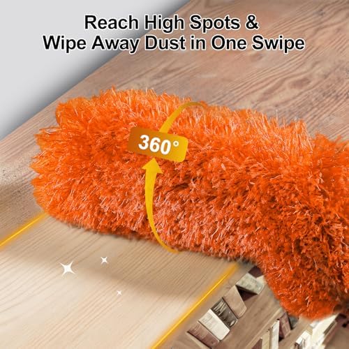 Tiumso 5-in-1 Duster with Extension Pole 100” Extendable Dusters for Cleaning Reusable Anti-Spin Dusting Kits for High Ceiling Fans, Cobwebs & Vents, Reinforced Stainless Steel Telescopic Handle - Image 3