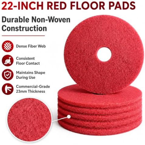 22 Inch Red Floor Cleaning Pads, 5 Pack, 23mm Thick Floor Machine Pads for Cleaning, Scrubbing, Buffing and Floor Maintenance, for Rotary Machines, Buffers and Auto Scrubbers - Image 5