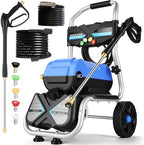 Commercial 5000 PSI 4GPM 3L Foam Bottle Electric Pressure Washer, Professional Plug Power Washer Electric Powered with 23FT Hose 5 QC Nozzles 8" Wheels for Home Yard Floor Driveway Gate Fence, Blue by Steupoek