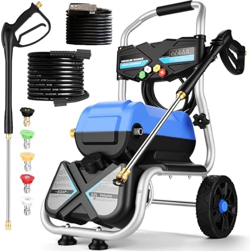 Commercial 5000 PSI 4GPM 3L Foam Bottle Electric Pressure Washer, Professional Plug Power Washer Electric Powered with 23FT Hose 5 QC Nozzles 8" Wheels for Home Yard Floor Driveway Gate Fence, Blue by Steupoek