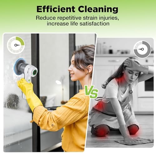 WORKPRO 8V Cordless Spin Scrubber, 6 Replaceable Brush Heads & 3 Speeds - Image 2