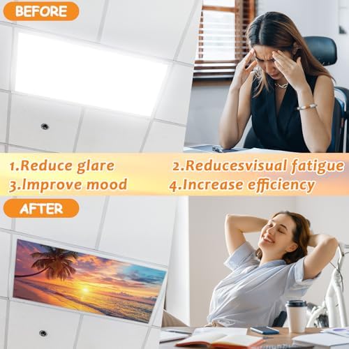 Wiooffen 6 Pcs Fluorescent Light Covers with 60 Magnets Decorative for Classroom Ceiling Light 4 x 2 Feet Magnetic Light Covers Filter Easy Install for Office Hospitals & Home(Orange Beach) - Image 4