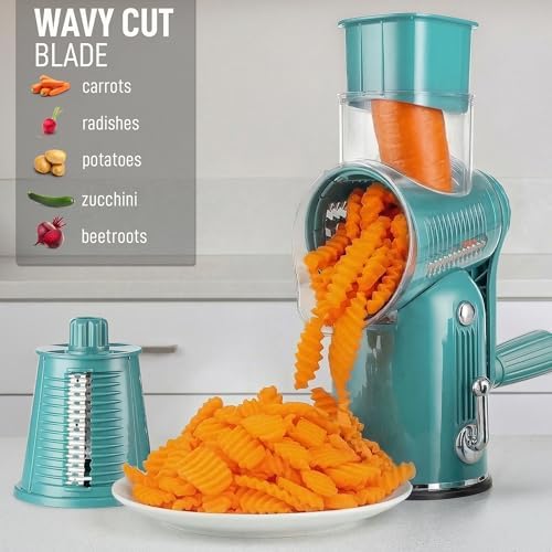 Rotary Cheese Grater Manual Hand Crank 5 Blade Shredder, Classic Green - Image 4
