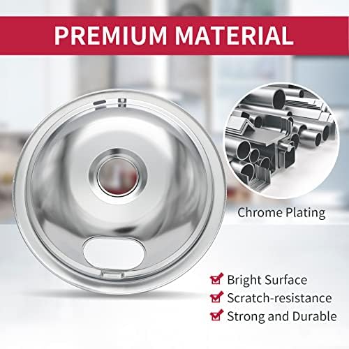 COZZIVITAW10196405 W10196406 Stove Burner Drip Pans for Electric Stove Top-Compatible with Whirlpool Electric Range-Thickening to Prevent Bent-Set of 4 Chrome Drip Pans, Silver - Image 4
