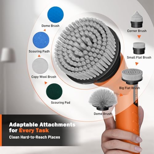 Alloyman 1200RPM Electric Scrubber for Floors,Walls - Replaceable Battery Design for Outdoor Garden, Patio Cleaning Stubborn Stains,Yellow/Black - Image 6