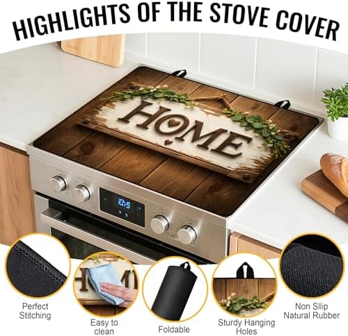 NYZE Stove Cover for Glass Top Stoves, 28" x 20" Rustic HOME Decorative Cooktop Protector, Heat Resistant Kitchen Mat Extra Counter Space - Image 3