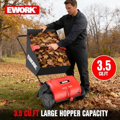 EWORK Push Lawn Sweeper 26-Inch with 3.5 cu.ft. Hopper Bag for Yard Clean - Image 3