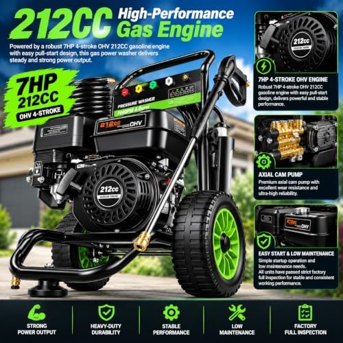 4200PSI 4.0GPM Gas Pressure Washer, Heavy Duty Power Washer, Commercial Gas Powered Pressure Washer for Driveways, Cars, Decks, Patios, Siding and Outdoor Cleaning (Dark Black) - Image 3