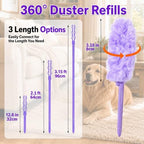 Duster Refills with Handle, 30 Count Disposable Dusting Brush Set, 360° Disposable Dusting Kit, Compatible with Swiffer Duster Handles for Daily Dust Cleaning, Blinds, Ceiling FA, Purple - Image 3