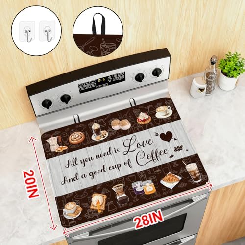 Coffee Stove Top Cover for Electric Stove, Coffee Range Covers for Electric Stove, Rubber Dish Drying Mat, Glass Cooktop Covers, Flat RV Range top Mats, 28"x20" - Image 2