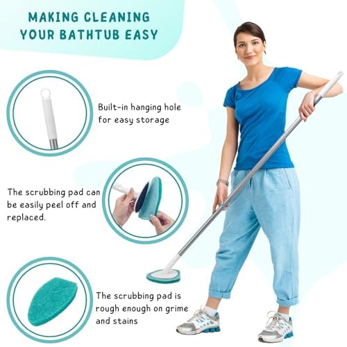 Shower Scrubber with Long Handle, 47'' Bathtub Scrub Brush with 6 Pads - Image 2