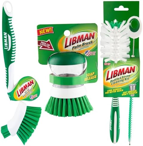 Libman Bottle & Dish Kitchen Brush Kit with Straw Cleaner, 4 Brush Styles by TheLibmanCompany