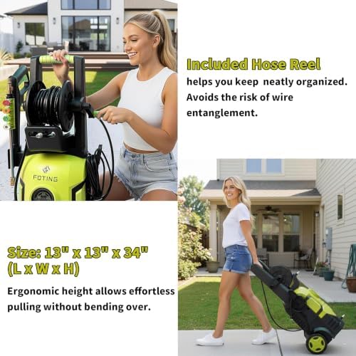 5000 Max Pressure Washer with Adj-8-Level Touch Screen, 34" Tall Power Washer, 35ft Power Cord w/GFCI, Inlet Hose&Filter&500mlFoam Cannon for Cars/Fences/Driveways/Home Cleaning，Yellow - Image 6