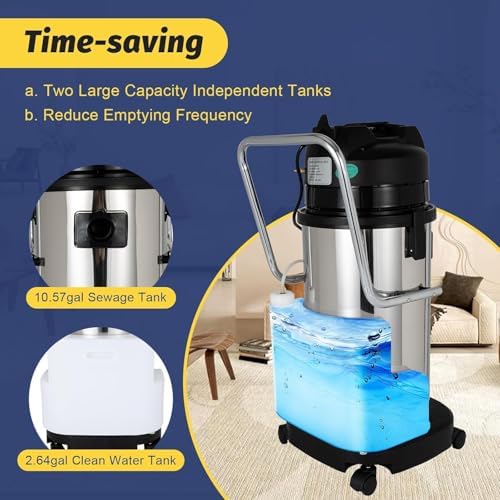 40L/11gal Commercial Carpet Cleaning Machine, 3 in 1 Professional Upholstery Cleaner Machine for Wet Dry 1034W Carpet Extractor Vacuuming and Water for Sofa Curtain, Sent in 2 Packages - Image 4
