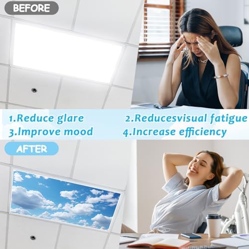 Wiooffen 4Pcs Fluorescent Light Covers for Classroom Ceiling Light 4x2Ft Magnetic Lights Covers Filter Easy Install for Office School Hospitals Ceiling Supply(Purple Starry Sky, White Cloud) - Image 4