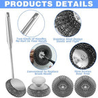 2Pcs Stainless Steel Wool Scrubber Sets, Dish Scrubber with Long Short Handle Stainless Steel Scrubber Cleaning Brush Metal Scrubber with Replacement, Steel Scrubber for Dishes Tableware Home Kitchen - Image 3