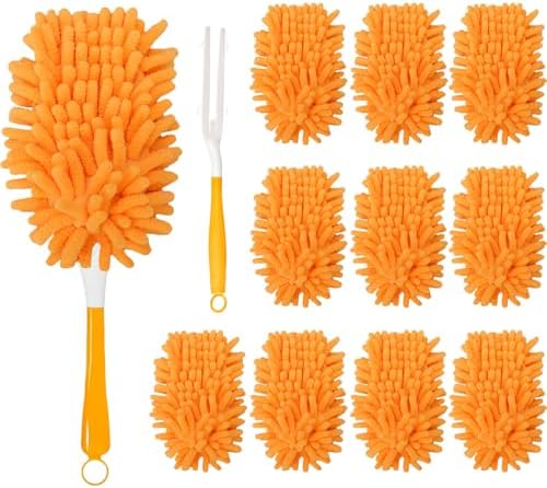 10Pcs Reusable Duster Refill Compatible with Swiffer Hand Duster +1 Handle, 360 Heavy Duty Duster Refills for Cleaning, Office, Ceiling Fan (10PCS+1Handle) by Unknown