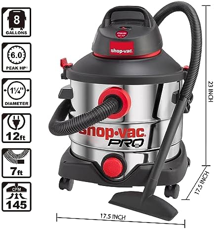 Shop-Vac 8 Gallon 6.0 Peak HP Stainless Wet/Dry Vac, Blowing, 5989400 - Image 6