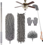 Microfiber Feather Duster 5-in-1 Kit with Extension Pole, Washable Cleaning Duster Set with 3 Duster Heads, Cobweb Duster, Corner Brush, 100'' Extendable Long Duster for High Ceilings, Fans, Furniture by Greenfeather