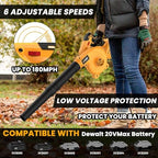 Cordless Leaf Blower for Dewalt 20V Max Battery,Electric Jobsite Air Blower with Brushless Motor,6 Variable Speed Up to 180MPH,2-in-1 Handle Electric Blower and Vacuum Cleaner(Tool Only) - Image 3