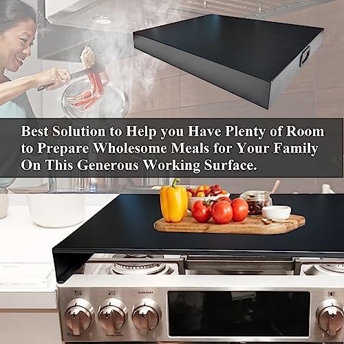 Stainless Steel Gas Stove Top Cover, Noodle Board Cooktop Cover, Kitchen Organizer for Gas and Electric Stove Range Expanding Kitchen Space, Large Size 30"x 22"x3", Black - Image 7