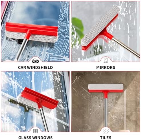 Window Squeegee with 18.5"-28.5" Retractable Handle, 2-in-1 Squeegee for Window Cleaning Tool for Cars, Trucks, Glass Doors, Shower, Outdoor Windows – Window Cleaner (Red) - Image 4