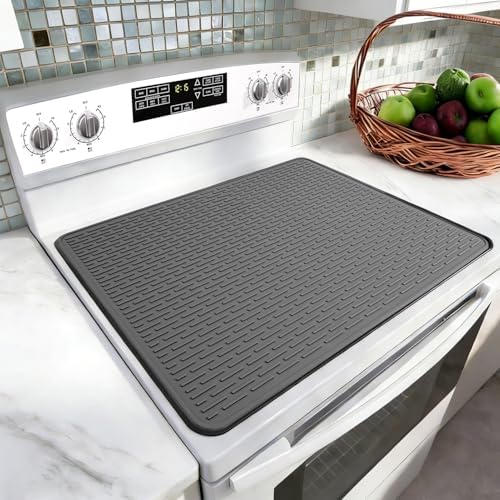 LONGKING Extra Thick Stove top Cover for Electric Stove - Silicone Stove Mat for Glass Top Stove, Range Covers for Electric Stove, Grey, 30"x21" by LONGKING