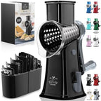 Zulay Kitchen Rotary Cheese Grater 5 Blade Cheese Shredder - Manual Hand Crank Cheese Grater With Reinforced Suction & 5 Interchangeable Drums - Easy to Use, Vegetable Chopper Round Mandoline Slicer by ZulayKitchen