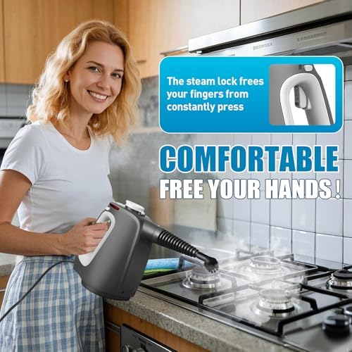 Pressurized Handheld Steam Cleaner with 14 PCS Accessories&Safety Lock, Multi-Purpose Hand Steamer for Cleaning, Portable Steam Cleaner for Home,Car,Grout,Furniture,Bathroom,Kitchen,Tiles&Couch - Image 5