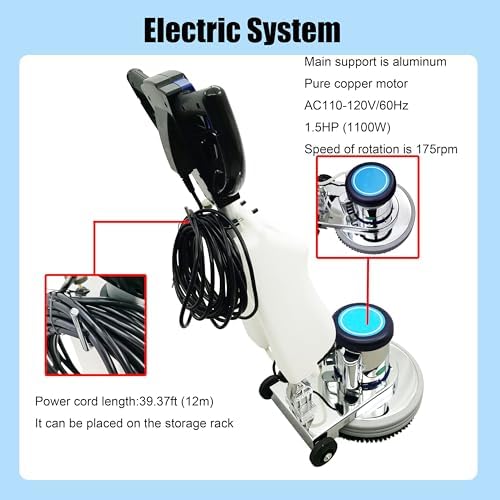 AC110-120V/60Hz 18" Floor Scrubber Buffer Polisher Machine Polish Wax Refurbish Heavy Duty Tile Scrubber Cleaner Wood Marble Cement Pavement Epoxy Rubber Carpet - Image 5