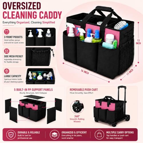 Cleaning Caddy with Wheels and Cleaning Apron, Built-in Hard Support Board - Image 3