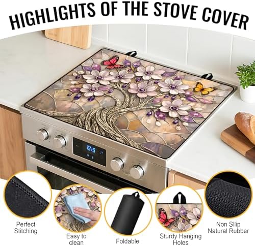 NYZE Stove Top Cover for Electric Stove 28.5x20.5 Inch Silicone Stove Topper & Protector, Decorative Kitchen Mat for Electric/Glass Stove Top (Blossom Tree, 28.5"Lx20.5"W) - Image 3