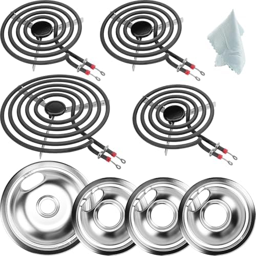 W10196405(8”) W10196406(6”) Electric Stove Burner Drip Pans & MP22YA Electric Range Burner Element Unit Set by Cenipar-Compatible with Whirl-pool Ken-more Ama-na Range Oven/Stove by Cenipar