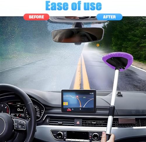 Extendable Car Windshield Cleaning Tool with Microfiber Pads, Purple - Image 6