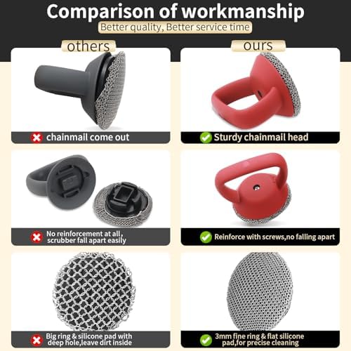 Cast Iron Cleaner Scrubber+Tray Heavy Duty Handle, 3mm Welded Chain Mail - Image 6