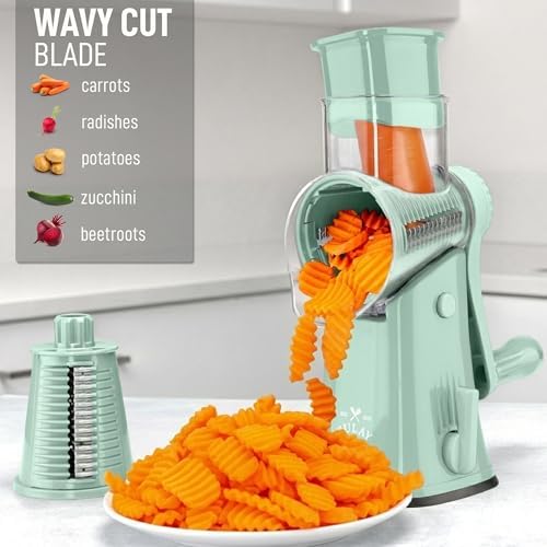 Rotary Cheese Grater Manual Hand Crank 5 Blade Shredder, Mint - Image 4