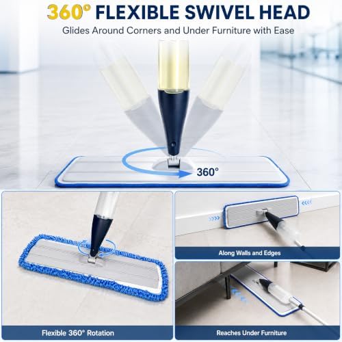 24" Dry mops for Floor Cleaning, Microfiber mop Spray System, Commercial Heavy-Duty Wet mops with 28oz Big Tank, 2 Washable Pads (Blue, 24inch) - Image 4