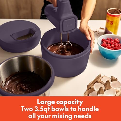 bella 3.5 Qt Hand & Stand Mixer, 2 in 1 Electric Mixer with Bowl, Plum - Image 5