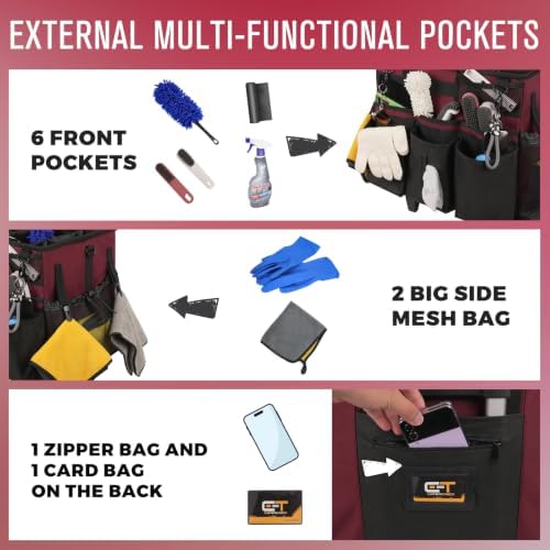 SCAVATA Rolling Cleaning Caddy Bag with Detachable Trolley, Large Cleaning Supplies Organizer with Wheels, Multi-Pocket Cleaning Cart with Adjustable Shoulder Strap for Housekeepers (Magenta) - Image 2