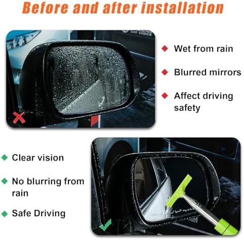 Dickno Car Side Mirror Squeegee, 35.6'' Retractable Rearview Mirror Wiper, Mini Portable Auto Window Squeegee Cleaner, Universal Vehicle Glass Cleaning Tool for Rainy Foggy Weather (Green) - Image 4